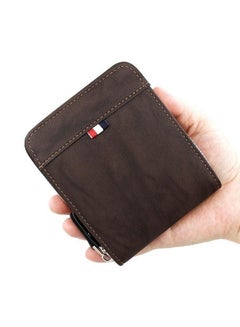 Buy Casual Leather Men's Bifold Short Wallet Card Holder Certificate Zipper Money Bag for Business Commute in UAE
