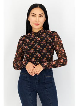 Buy Women Floral Print Long Sleeve Bodysuit Black/Combo in UAE