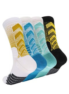 اشتري Men's Athletic Socks, 4 Pairs Thick Cushioned Sport Basketball Running Lightweight and Breathable Training Compression Socks for Men Women في الامارات