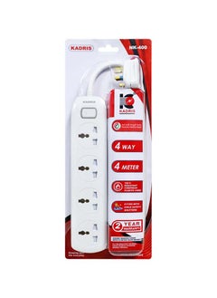 Buy Power Strips NK-400 Extension Cord with 4 way Outlets with switch, Charging Socket with 4 meter Heat resistant  Extension Cord (White) ESMA approved in UAE