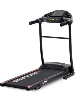 Buy Star Treadmill for Home Use With 2.5 HP Peak Power DC Motor| Black | 100 Kg Max Weight and 10 Km/hr Max Speed Support | 410 mm Running Area | With Speakers | Foldable with Manual Incline in UAE