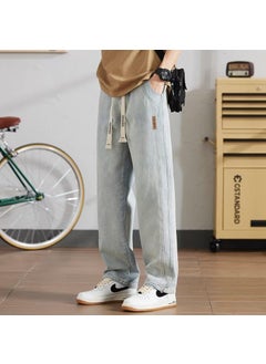 اشتري Mens Vintage Casual Straight Denim Pants Blue White في السعودية