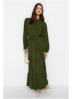 Buy Khaki Belted Balloon Sleeve Woven Dress TCTSS23EB00289 in Egypt