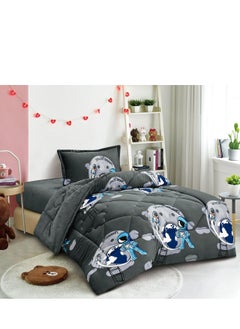 Buy Comforter Set Soft Velvet Winter Bedspread lined With fur With Children's Drawings, 3 pieces, Single size in Saudi Arabia