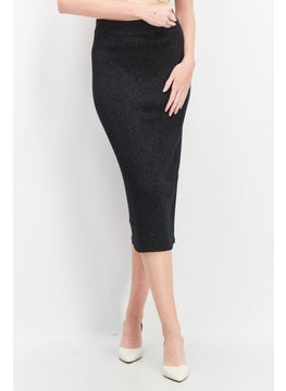 Buy Women Metallic Knitted Midi Skirt, Black in Saudi Arabia