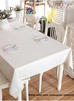 اشتري 1-Piece European Simplicity Style Rectangle Solid Color Lace Tablecloth/Table Cover Terylene Cotton White 140 x 200 Centimeter في الامارات