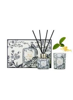 Buy Reed Diffuser and Scented Candle Set, Flower Diffuser with Scented Candle and Rattan Sticks, Gift Set Golden Osmanthus in Saudi Arabia