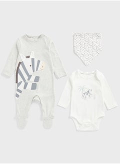 Buy Kids Printed Romper, Bodysuit & Bib Set in Saudi Arabia