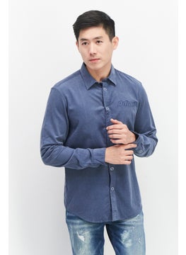 Buy Men Regular Fit Long Sleeve Embroidered Casual Shirt, Dusty Blue in UAE