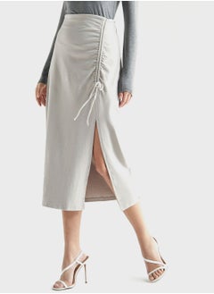 Buy Tie Detail Side Slit Skirt in UAE