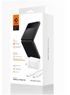اشتري Spigen Value Pack For Samsung Galaxy Z Flip 3, Thin Fit Black Case, USB-C PD Wall Adapter 20W, USB-C To USB-C 1.5M Cable في الامارات
