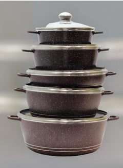 Buy Set Of 5Granite Pots Burgundy Color With Glass Lid in Saudi Arabia