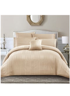 Buy 8 Piece Hotel Style Comforter 100% Cotton 300 Thread Count Damask Stripes King Size Beige in Saudi Arabia