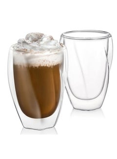 اشتري Double Wall Insulated Twist Glass Cups, Borosilicate Glass Tumblers For Coffee, Tea, Juice, Whiskey, Set Of 2, 350 ML في الامارات