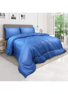 اشتري Down Alternative Comforter  Set -Ultra Soft Brushed Stripe Microfiber Fabric, 200GSM Soft Fibersheet Filling, Size : King  240 x 260cm , Color: Royal Blue في الامارات