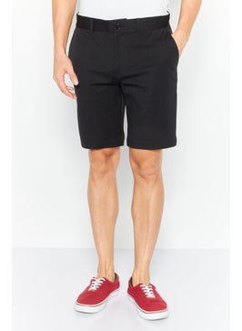 اشتري Men Regular Fit Brand Logo Chino Shorts, Black في الامارات