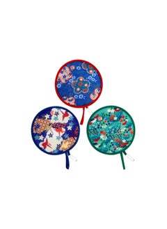 Buy Round Japanese Style Folding Fans, Japanese Style Folding Fan Portable Hand Fans for Women Folding, Summer Handheld Folding Fans for Festival Decoration Birthday Wedding Home Decoration(Set of 3) in UAE