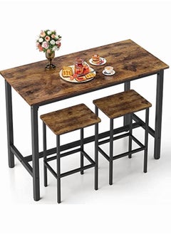 اشتري Dining Table Set Bar Table and Chairs Set Kitchen Bar Height Table with Stools Set of 2, Steel Frame Industrial Style Bar Table for Kitchen Living Party Room في السعودية