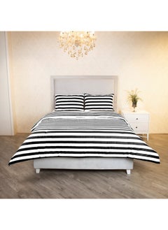 Buy Malta 3-Piece Stripe Printed Cotton Queen King Duvet Cover Set 220 x 220 cm in Saudi Arabia