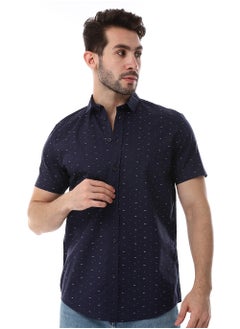 اشتري Self Pattern Buttons Down Closure Shirt - Navy Blue في مصر