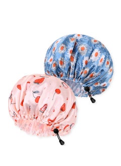 Buy Shower Caps for Women, 2PCS Satin Silk Bonnet Reusable Bath Caps, Double Waterproof Layers Shower Cap, Bathing Shower Caps, Hair Wrap Bonnets for Women Spa, Hair Salon, Home Hotel Travel in Saudi Arabia