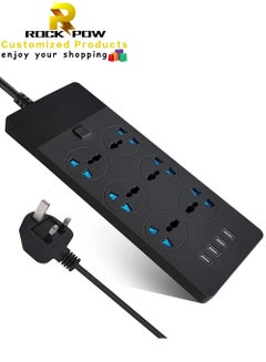 Buy Power Strips Extension Cord 6 Sockets Universal Plug Adapter with 4 USB Ports Surge Protector Charging Socket with 2M Bold Extension Cord in UAE