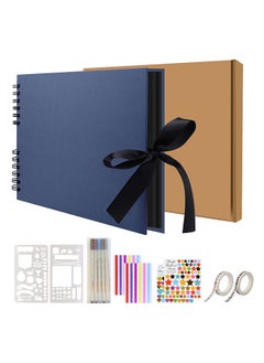 Buy Scrapbook Photo Album with Black Page 12x8 Inch,Blue Cover (40 Sheets, 80 pages) With 6 Pcs Markers Paints Pens,2 Pack Stickers and other Accessories for DIY (Blue) in UAE