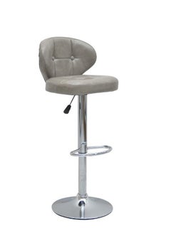 اشتري Barstool Chair PU Leather And Stainless Steel Base Adjustable Bar Stool Height 360° Swivel Color Grey 321 في الامارات