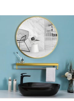 Buy 60cm Brushed Gold Round Wall Mirror Elegant Decor for Bathroom Vanity and Entryway with Premium Metal Frame in Saudi Arabia