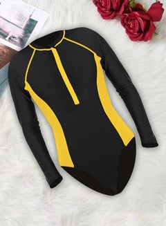 اشتري Surf suit for women long sleeve rash guard women's surf suit one piece swimsuit tight front zip top striped swimming shirts wetsuits Yellow في الامارات