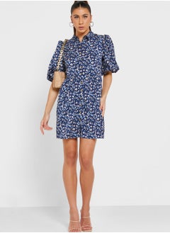 Buy Balloon Sleeve Floral Print Dress in UAE