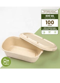 اشتري Ecoway [800 Ml - 28 Ounce] Food Box Container Made With Bagasse Sugar Cane Fibers For Meals & Dessert, Take Away Container, Disposable, Eco-friendly, Compostable, Restaurants - Pack Of 100, White في الامارات