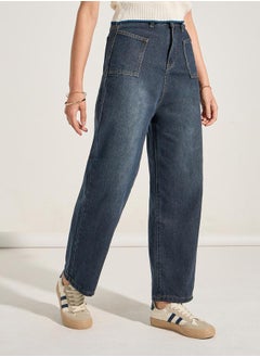 اشتري Double Patch Pocket Detail Mom Jeans في السعودية