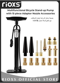 Buy Multifunctional Universal High-pressure Inflatable Tube Bicycle Stand-up Pump with 15 piece Adapter Nozzle Accessories in UAE