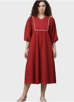 Buy V-Neck Balloon Sleeve Dress in UAE