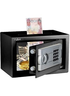 اشتري Cash Deposit Drop Slot Safe Box with Key and Digital Keypad Pin Lock for Home Office (20x31x20cm) Black في الامارات