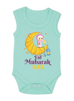 اشتري ملابس مطبوع عليها My First Eid UAE - رومبير للأطفال حديثي الولادة - رومبير قطن بدون أكمام للفتيات الصغيرات - احتفل بالعيد الأول للطفل بأناقة - هدية للآباء الجدد في الامارات
