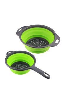 اشتري Collapsible Colander Silicone Strainer Folding Heat Resistant Collander Set Kitchen Small Veggie Wash Fruit Vegetable with Handles Pasta (2 Pack) في السعودية