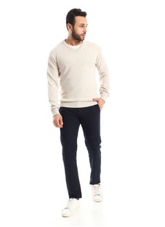 اشتري V-Neck Knitted Heather Light Beige Pullover في مصر