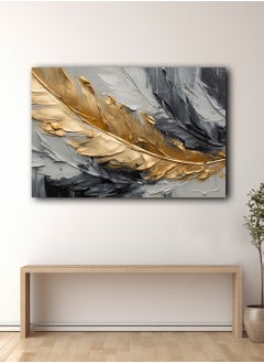 Buy Canvas Wall Art Stretched Over Wooden Frame with Golden Feather Abstract Painting in Saudi Arabia