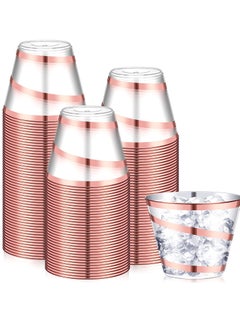 Buy 50 Pcs 9 oz Rimmed Swirl Plastic Cups Clear Disposable Cups for Wedding Party Baby Shower, Elegant Swirl Fancy Cups Heavy Duty Cups for Cocktail and Drinking(Rose Gold) in UAE