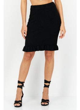 Buy Women Textured Basic Midi Skirt, Black in UAE