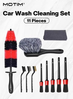 Buy 9Pcs Car Detailing Brush Kit for Washing Wheels Interior Exterior Car Cleaning Supplies Including Long Handle Rim Brush Car Wheel Brush Detailing Brushes Set Vent Duster Towels in UAE