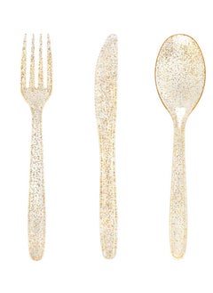 Buy 30 Pieces PVC Plastic Knife and Fork Cutlery Set,Disposable Gold Glitter Plastic Tableware Set - Plastic Tableware Includes: 10 Gold Forks, 10 Gold Spoons, 10 Gold Knives Fancy Partyware in Saudi Arabia