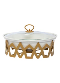 Buy Palma Oval Casserole, White & Matte Gold - 31.5 cm in UAE