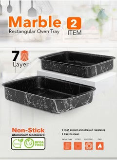 Buy 2 Piece Cook Rectangular Oven Tray Set 7-Layer Granite Coating Non-Stick Surface Black Marbel  30-35cm in Saudi Arabia