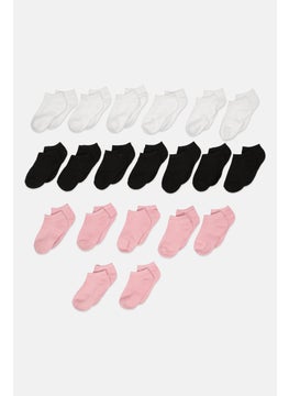 اشتري Kids Girls 20 Pairs Plain Crew Socks, White/Black/Pink في الامارات