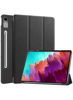 اشتري غطاء فوليو جلدي ذكي رفيع للغاية وخفيف الوزن، متوافق مع جهاز Lenovo Tab P12 مقاس 12.7 (2023) بوصة، مصمم لحماية الحامل ومقاومة السقوط لجهاز Tab P12 (أسود) في السعودية