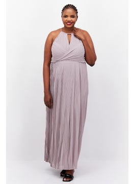 Buy Women Plus Size Bridesmaid Pleated Maxi Dress, Grey in UAE