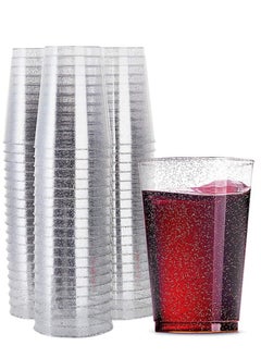 اشتري Plastic Cups, 25 Count 10 oz Silver Glitter Clear Plastic Cups Tumblers, Hard Plastic Disposable Cups For Wedding Glasses Plastic Party Cups, Clear Plastic Cups Tumblers, Wedding, Party Cups في السعودية